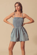 Load image into Gallery viewer, Sticking Around Smocked Denim Romper