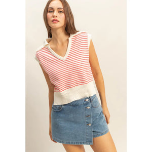 No Kind of Love Striped Knit Sleeveless Top in Coral