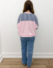 Load image into Gallery viewer, Come On Crew Neck Loose Fit Pullover Top in Navy/Pink