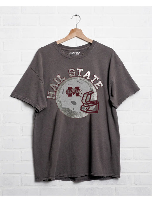 Mississippi State Bulldogs Helmet Circle Gray Thrifted Tee