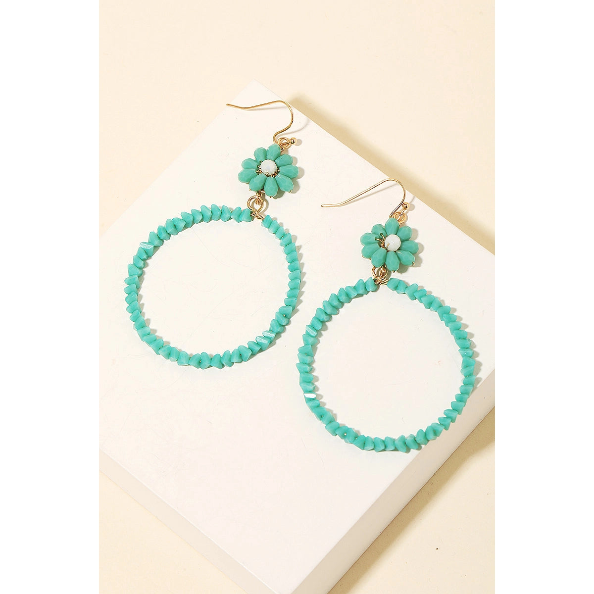 Triangle Beaded Hoop Drop Earrings Turquoise