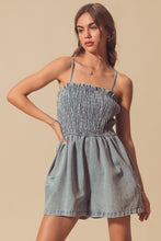 Load image into Gallery viewer, Sticking Around Smocked Denim Romper