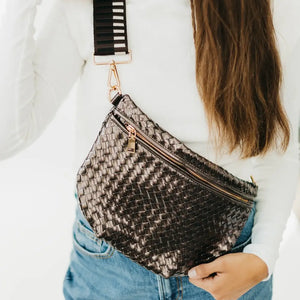 Pretty Simple Westlyn Woven Bum Bag in Metallic Gunmetal