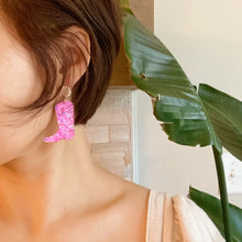 Load image into Gallery viewer, Glittered Up Cowgirl Earrings in Pink