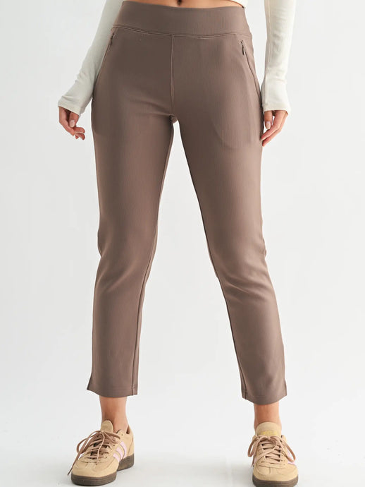 Never Again Ribbed Tapered Pants in Deep Taupe