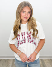 Load image into Gallery viewer, Lulu Mac Team Checkered White SS Tee in Maroon/White