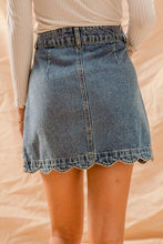 Load image into Gallery viewer, Cause Love Ain&#39;t Scallop Front Buttoned Denim Skirt