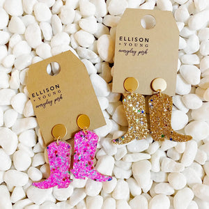 Glittered Up Cowgirl Earrings in Gold