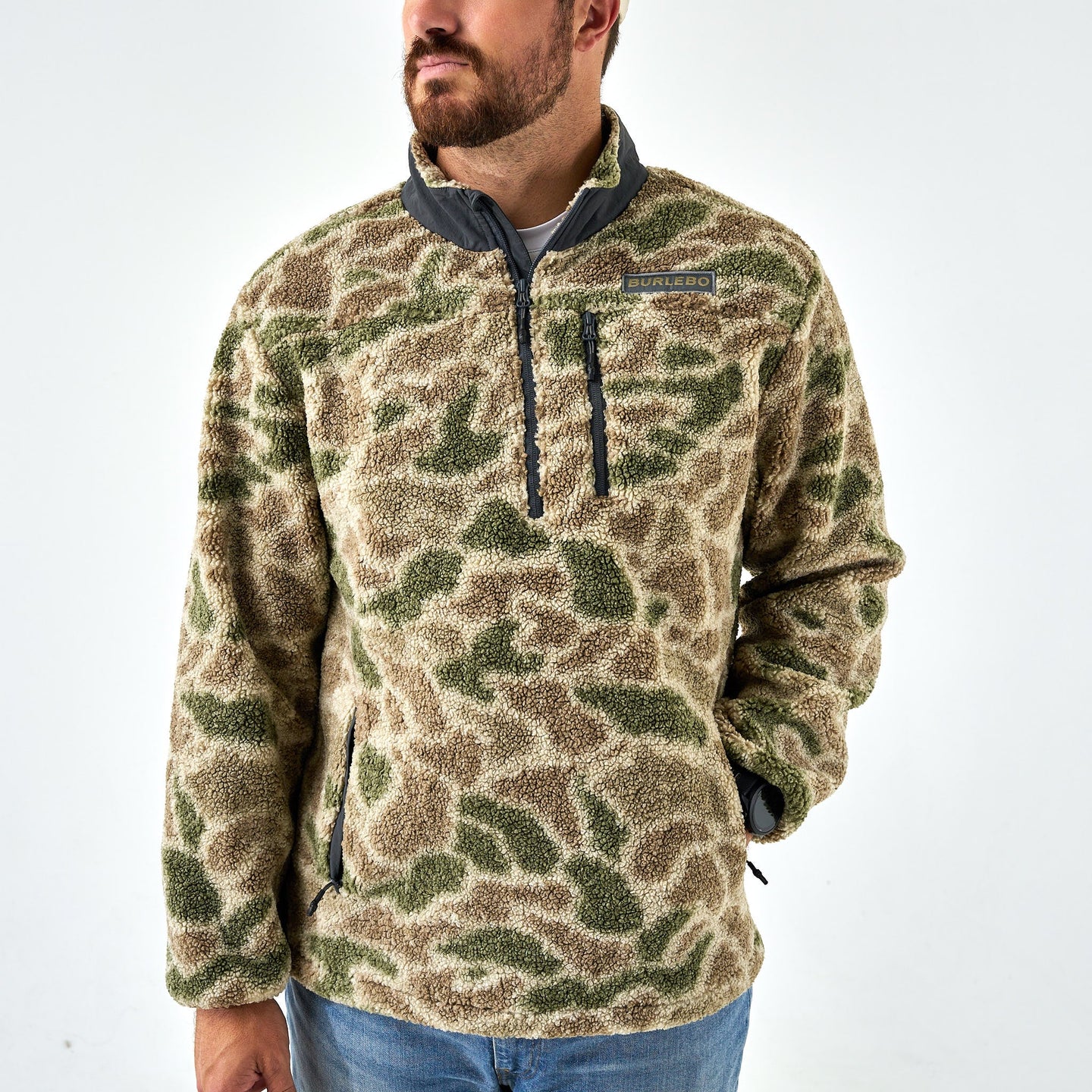 Burlebo Sherpa Quarter Zip Pullover in Alpine Camo