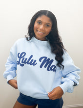 Load image into Gallery viewer, Lulu Mac Script Sweatshirt in Lt Blue/Navy
