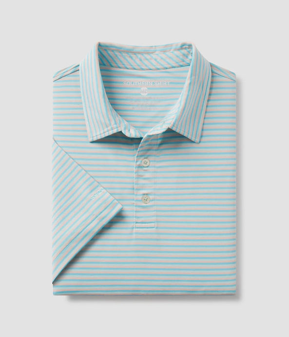 Southern Shirt Co. Men's Bluffton Stripe Polo in Aqua Splash