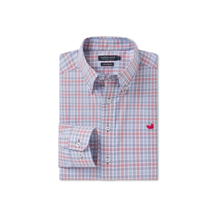 Southern Marsh Odessa Performance Dress Shirt Navy & Red