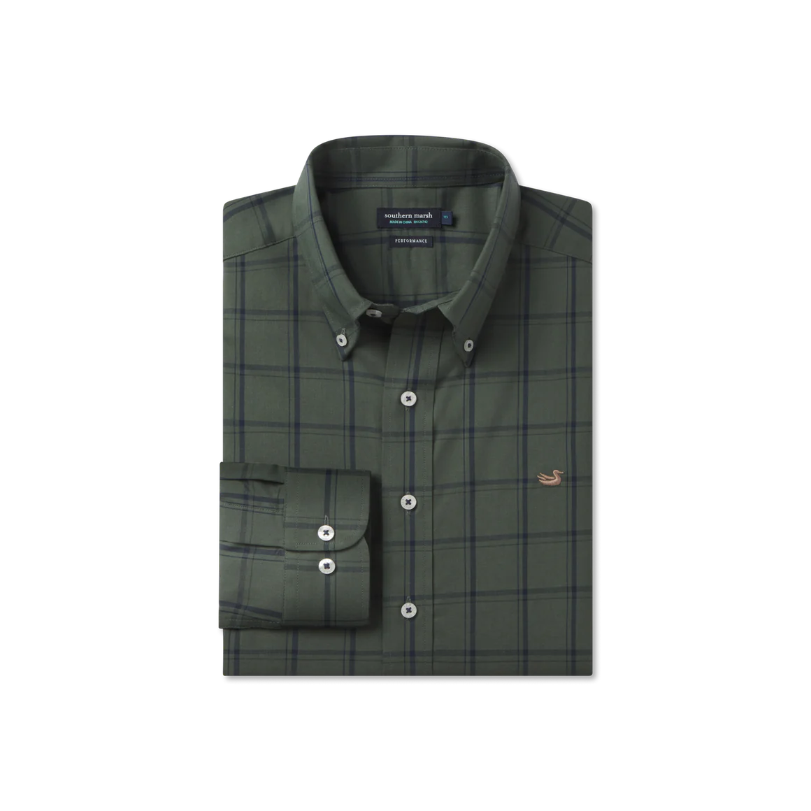 Southern Marsh Palmer Performance Dress Shirt Dark Olive & Navy