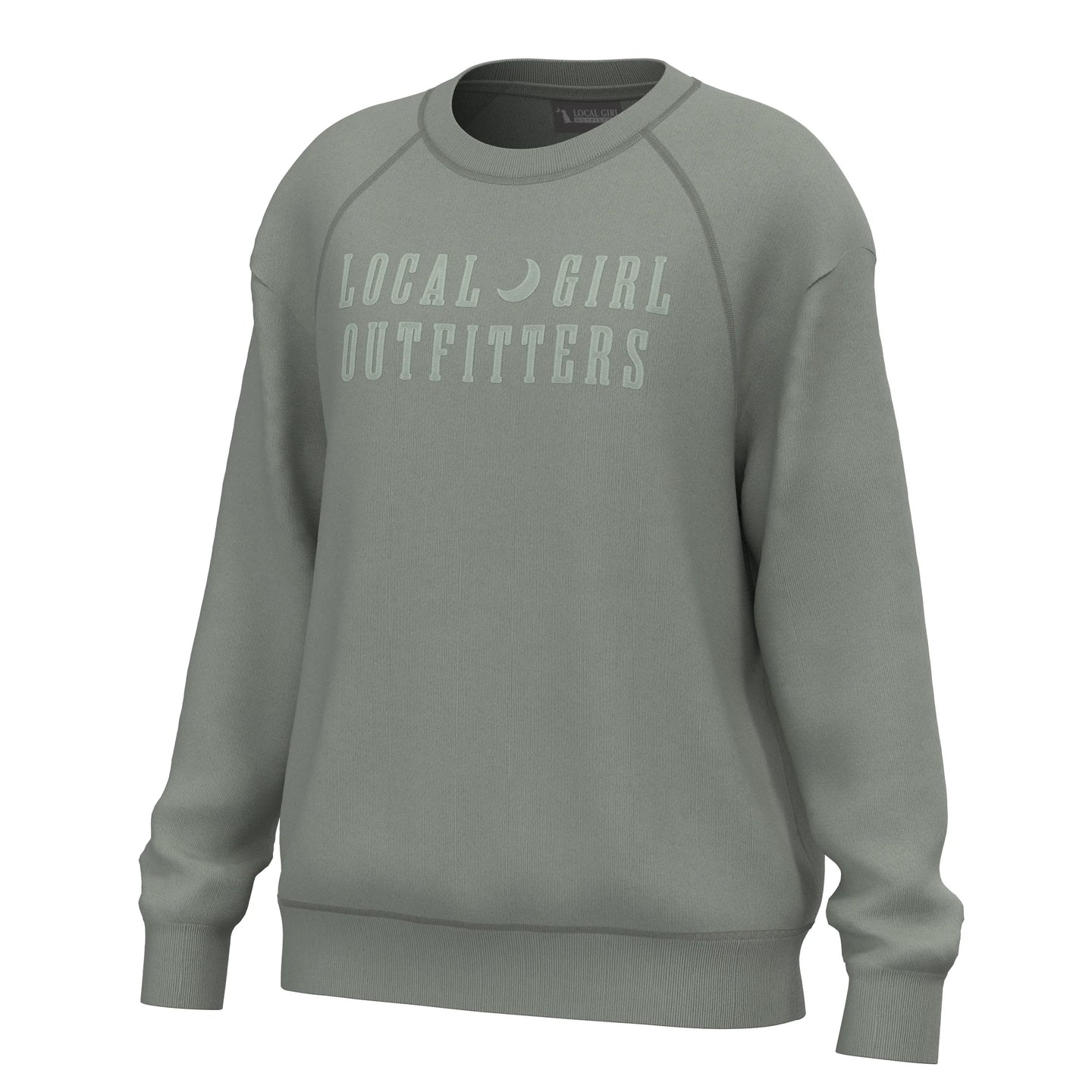 Local Girl Moon Cotton Crewneck in Sage