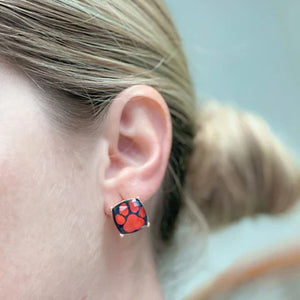 Game Day Paw Print Printed Stud Earrings Red