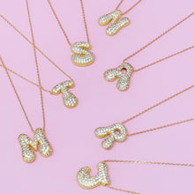 Load image into Gallery viewer, Crystal Bubble Letter Gold Initial Necklace