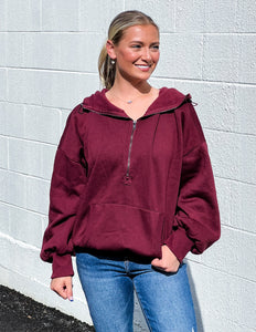 Pretty Girls Elastic Hem Hoodie Burgundy