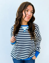 Load image into Gallery viewer, Looking Like an Angel Striped Oversized Sweatshirt in Navy