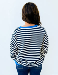 Looking Like an Angel Striped Oversized Sweatshirt in Navy