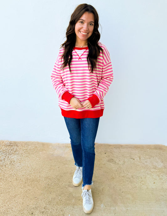 Looking Like an Angel Striped Oversized Sweatshirt in Pink