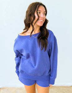 You Know Me Boat Neck Sweatshirt & Shorts Set in Marlin