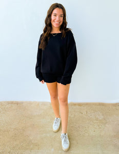 You Know Me Boat Neck Sweatshirt & Shorts Set in Black