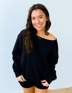 You Know Me Boat Neck Sweatshirt & Shorts Set in Black