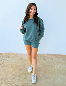 You Know Me Boat Neck Sweatshirt & Shorts Set in Ash Jade