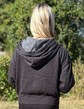 Load image into Gallery viewer, Running Circles in My Mind Crop Zip Hoodie Ash Black