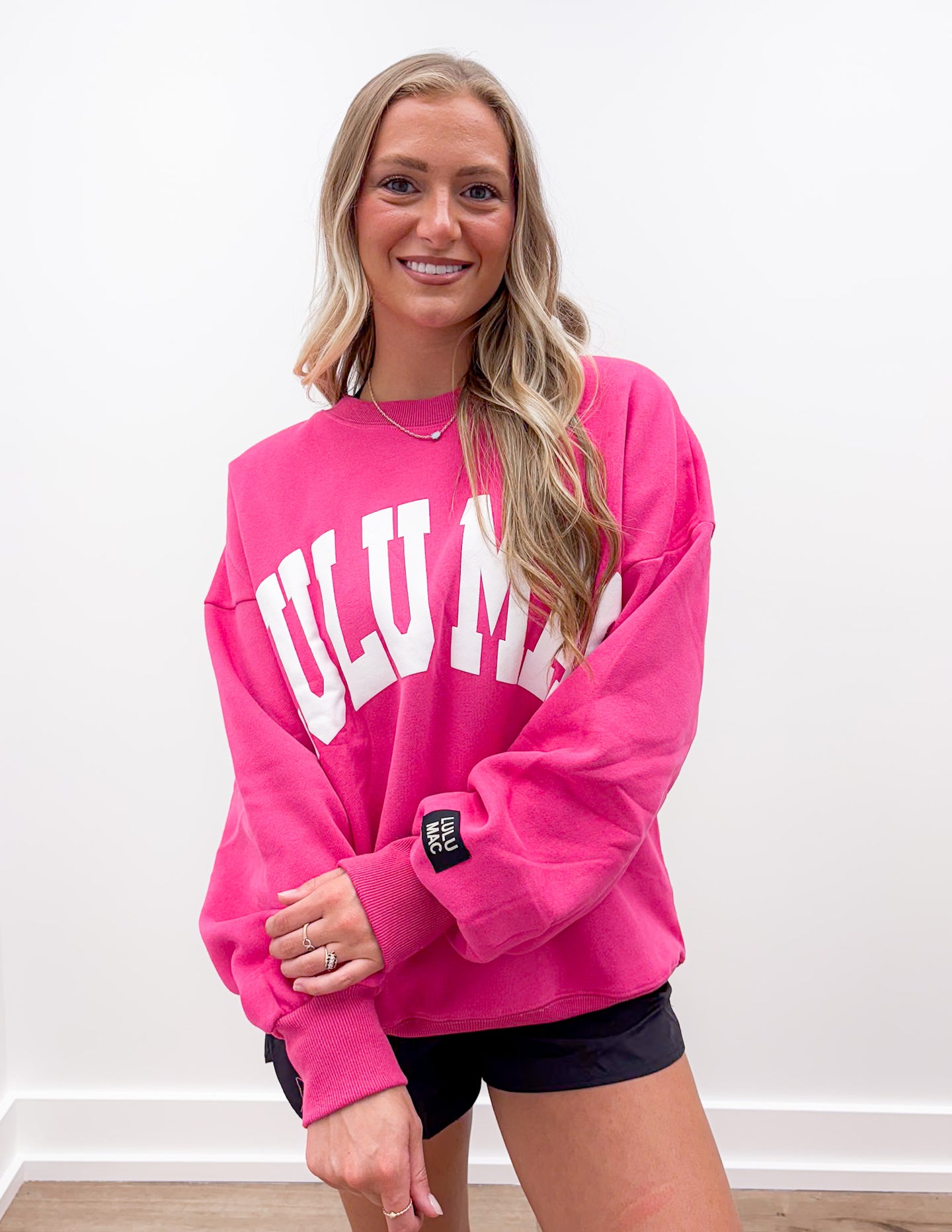 Lulu Mac Logo Sweatshirt in Hot Pink/White