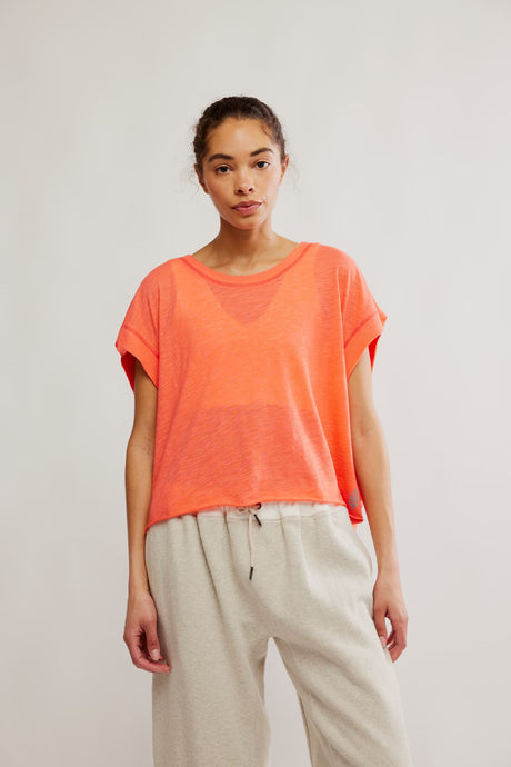 Free People My Time Tee in Neon Coral