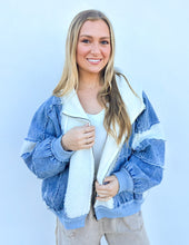 Load image into Gallery viewer, Could&#39;ve Been Her Denim and Fleece Zip Up Hoodie in Ivory