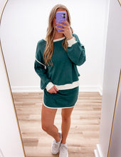 Load image into Gallery viewer, Time After Time Colorblock Pullover And Skort Set in Evergreen