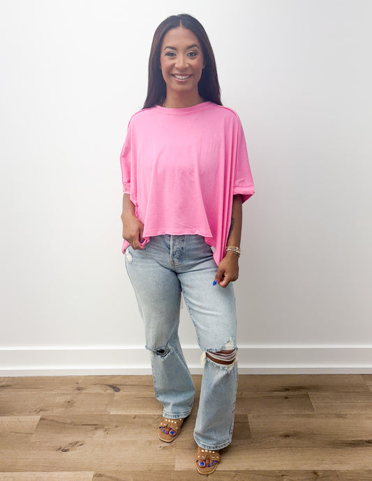 So Be It Oversized Knit Top in Pink