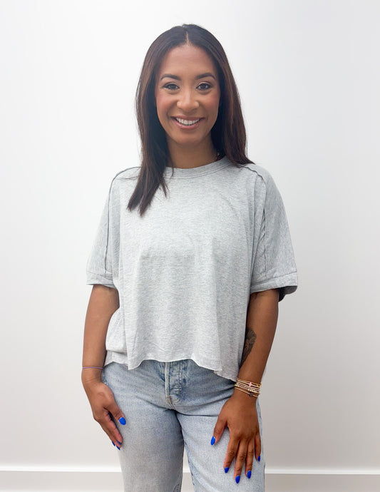 So Be It Oversized Knit Top in Heather Gray