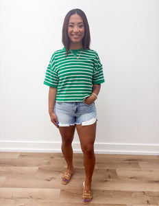 Summer Is Coming Oversized Stripe Top in Green/Oatmeal