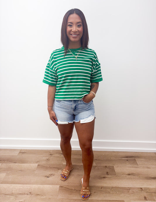 Summer Is Coming Oversized Stripe Top in Green/Oatmeal