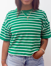 Load image into Gallery viewer, Summer Is Coming Oversized Stripe Top in Green/Oatmeal