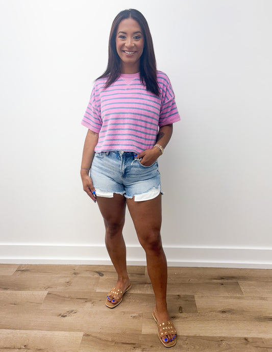 Summer Is Coming Oversized Stripe Top in Purple/Denim