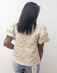 All You'll Ever Need Floral Texture Short Balloon Sleeve Top in Oatmeal