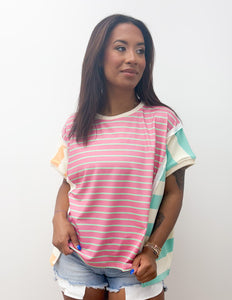 Shine Bright Stripe Mixed Loose Fit Top in Mint Multi