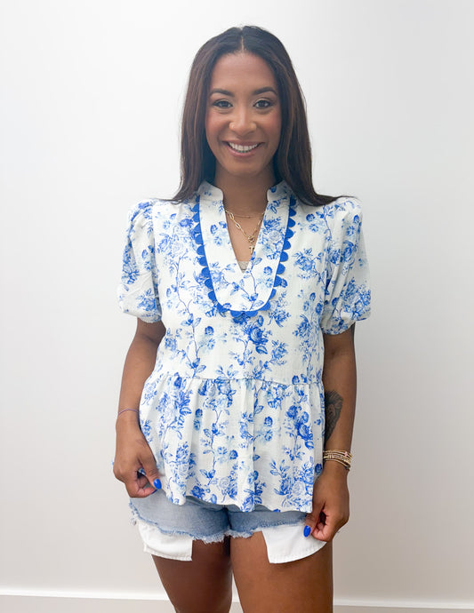 Choose To Love Me Floral Printed Bubble Sleeve Top