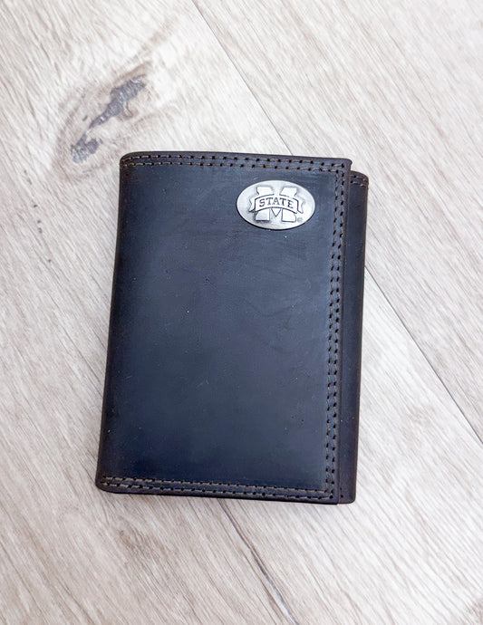 Light Brown Crazy Horse Trifold MSU Wallet