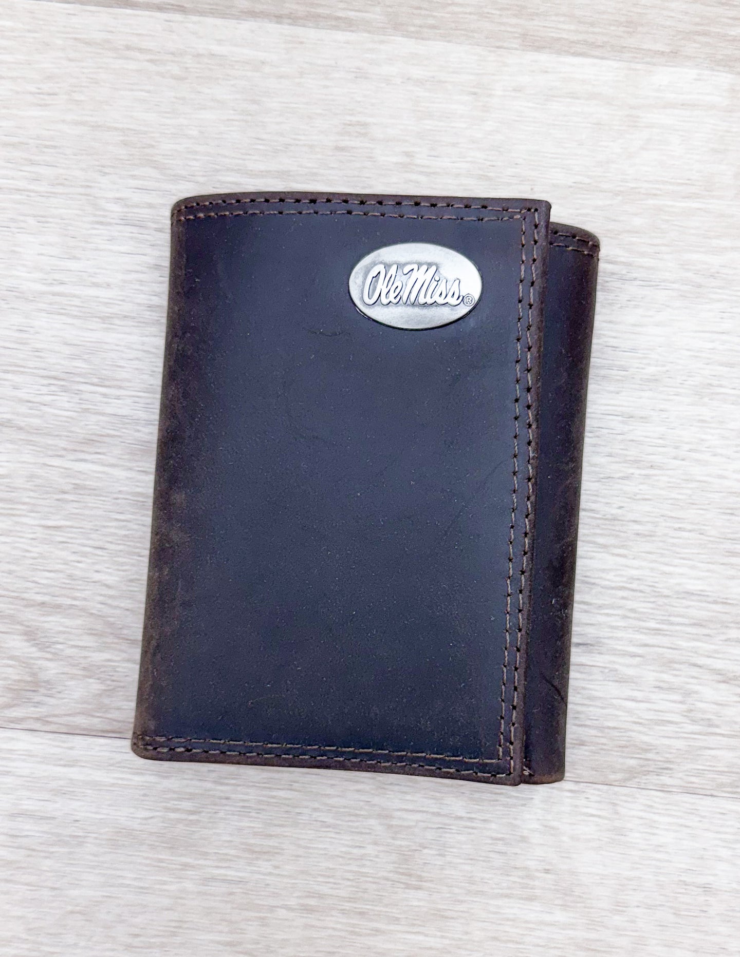 Light Brown Crazy Horse Trifold Ole Miss Wallet