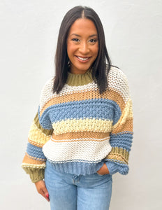 On a Holidate Color Block Stripe Sweater in Multi