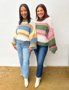 On a Holidate Color Block Stripe Sweater in Pink Multi