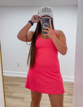 Load image into Gallery viewer, Living The Dream Tennis Romper Dress in Flamingo Pink