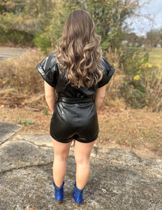 Take Me Back Faux Leather Romper Black