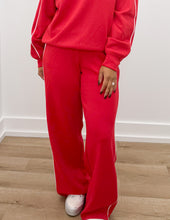 Load image into Gallery viewer, It's Love Modal Scuba Stripe Piping Pants in True Red