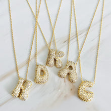 Load image into Gallery viewer, Crystal Bubble Letter Gold Initial Necklace